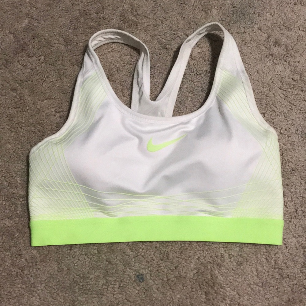 white and green neon nike sports bra